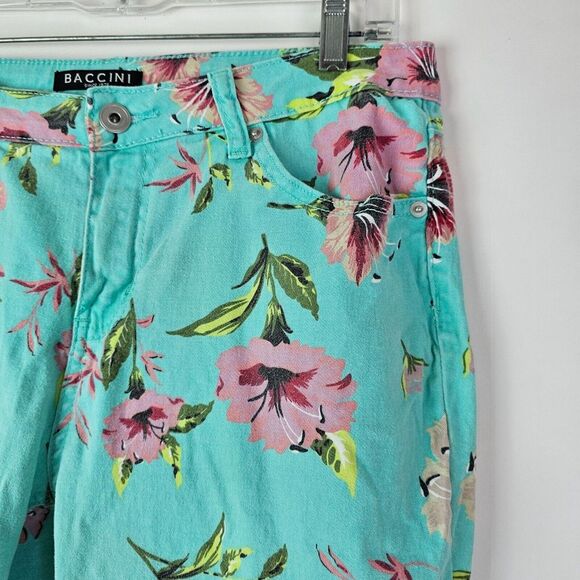 Baccini Women's Blue Pink Floral Hibiscus Crop Capri Stretch Jeans Size 1 GUC - Picture 6 of 6